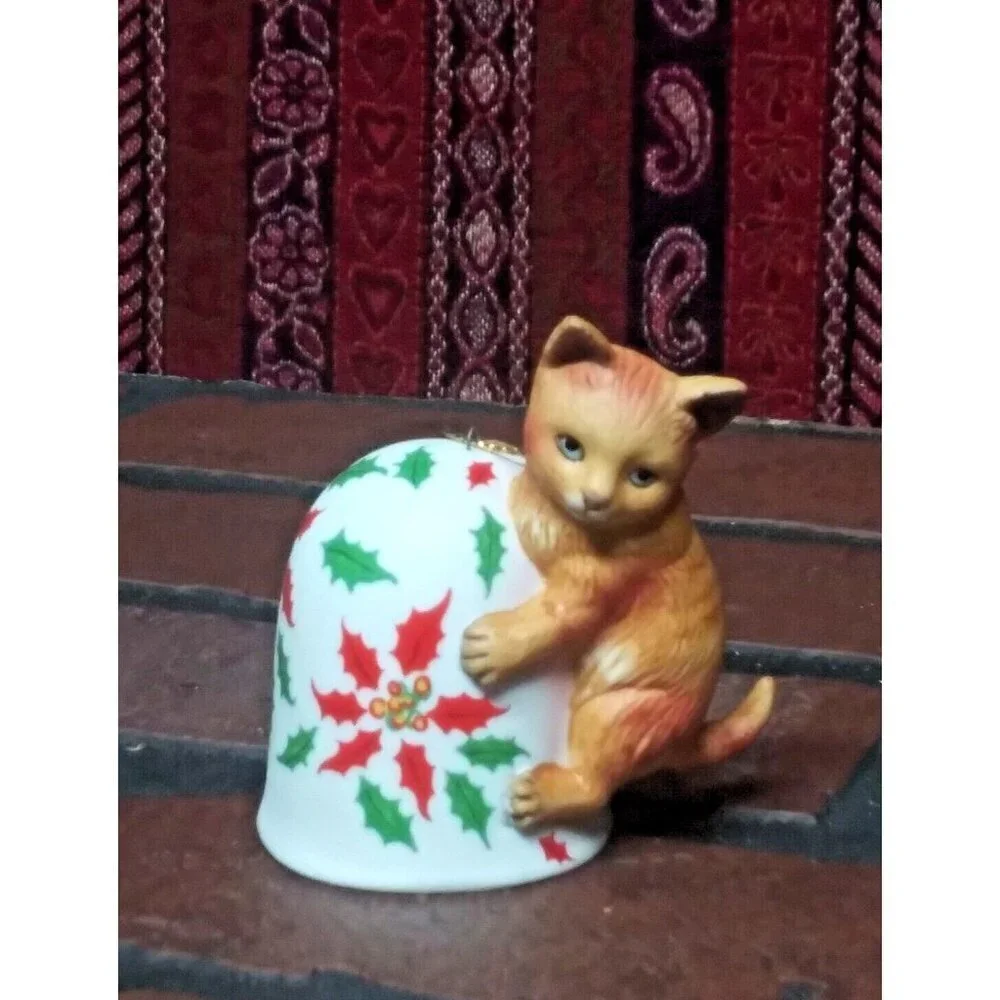 Vintage 1987 Irene Spencer Roman Inc Cat with Bell Christmas Ornament Vintage